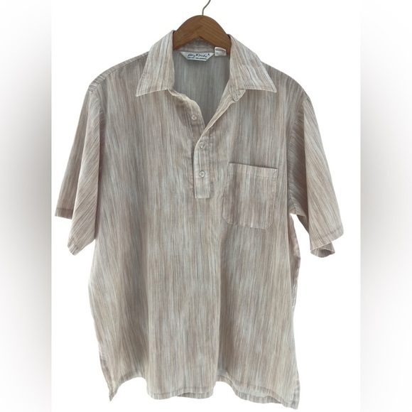 Vintage Lilly Dache Men's Short Sleeve Shirt Tan Stripe Retro Design 1970's - Picture 1 of 9